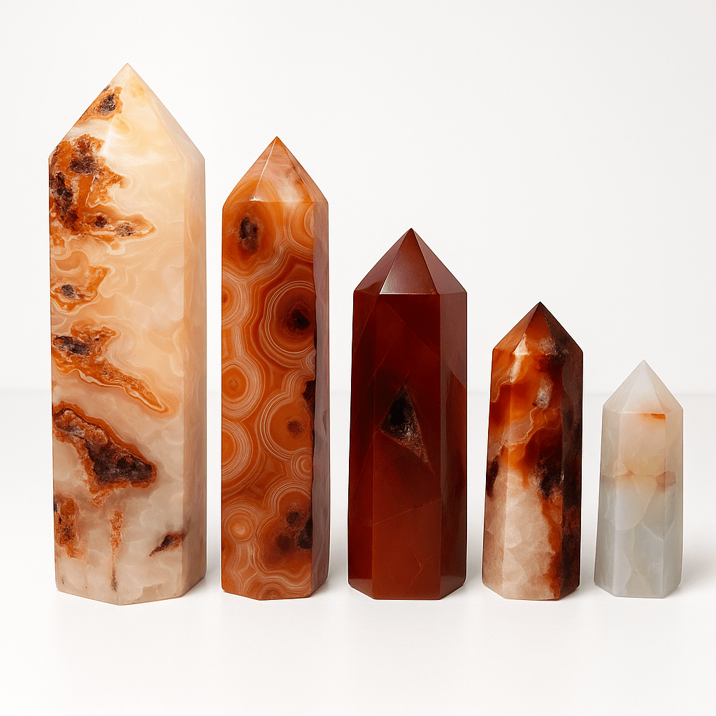 Handpicked Carnelian Agate Akik Obelisk Tower – 2.5” to 8”+ Variants - KREATEUR MIAMI