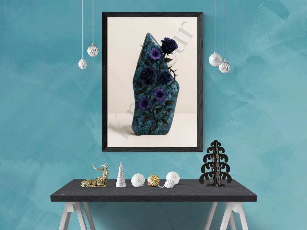 Abyssal Bloom – Ocean Jasper Digital Art Print | Midnight Floral Botanical Download