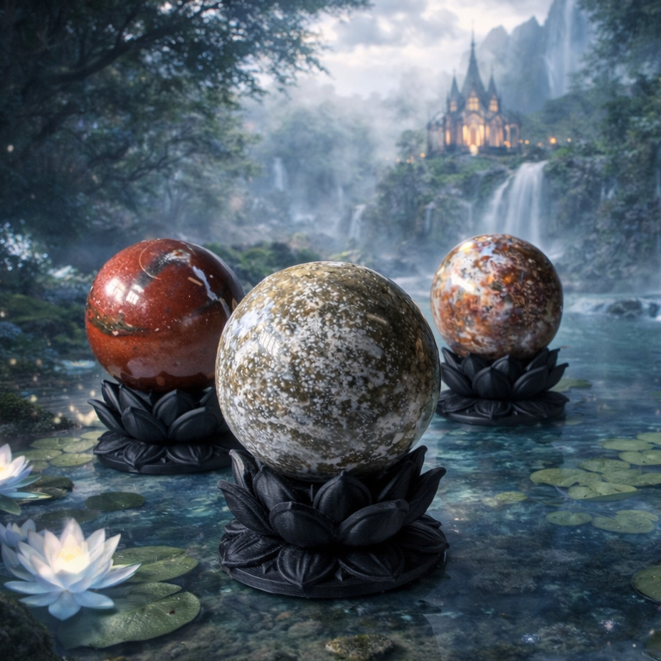 Crystal Sphere with Dark Lotus Stand | Original Kreateur Studio Design