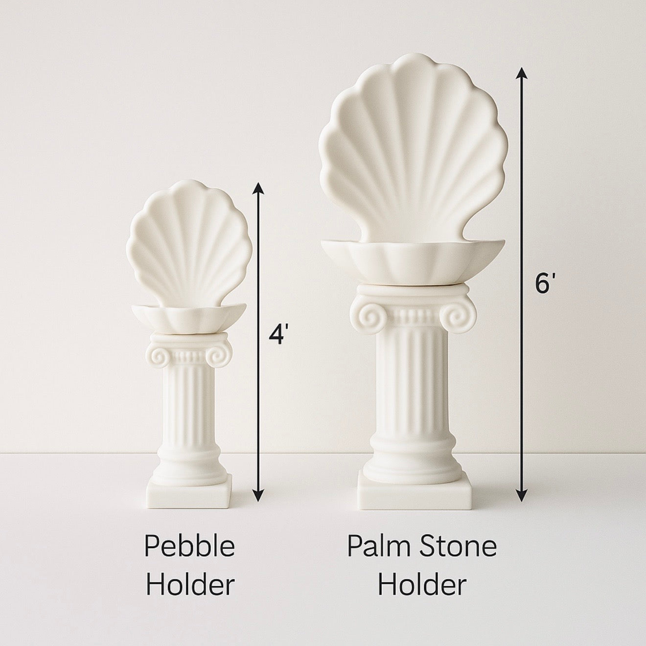 Roman Column Clam Shell Crystal Pebble Holder – White Stone-Like Marble Pedestal Display by KREATEUR Studio (Beta)