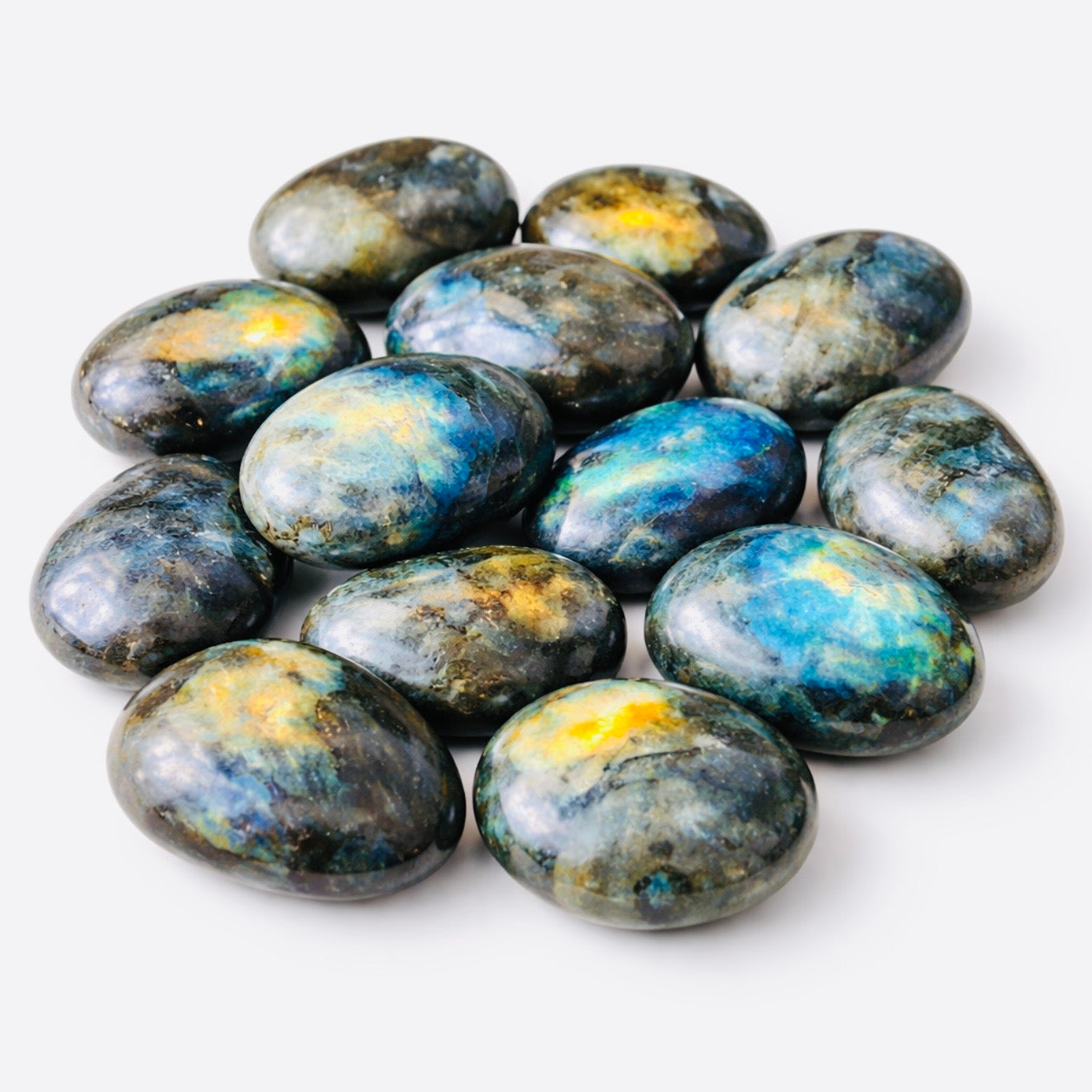 Lot de 2,2 kg de pierres de palmier en labradorite – Pierres polies sélectionnées à la main (pas de choix possible)