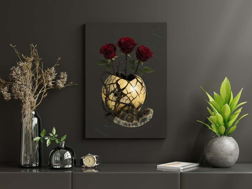 Thorned Bloom – Septarian Dragon Stone Digital Art Print | Dark Rose Botanical Download