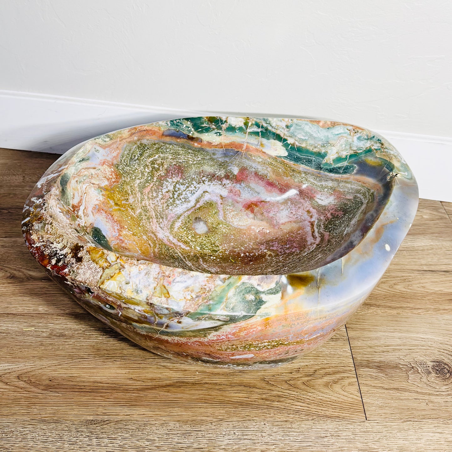 Large Polished Ocean Jasper Carved Bowl – Multicolored Hues & Smooth Finish (85 lbs / 38.5 KG) – Unique Crystal for Home Decor & Meditation