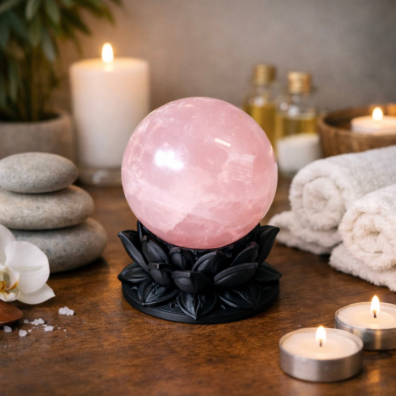 Crystal Sphere with Dark Lotus Stand | Original Kreateur Studio Design