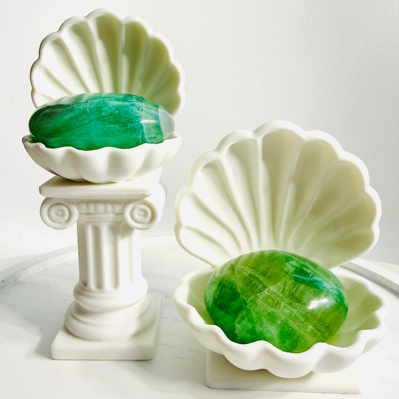 Support de Pierre de Palmier Coquillage Vénus Original (Ensemble de 2 pièces) – Décoration Maison Côtière Imprimée 3D Blanche | Pierres de Palmier Optionnelles Incluses