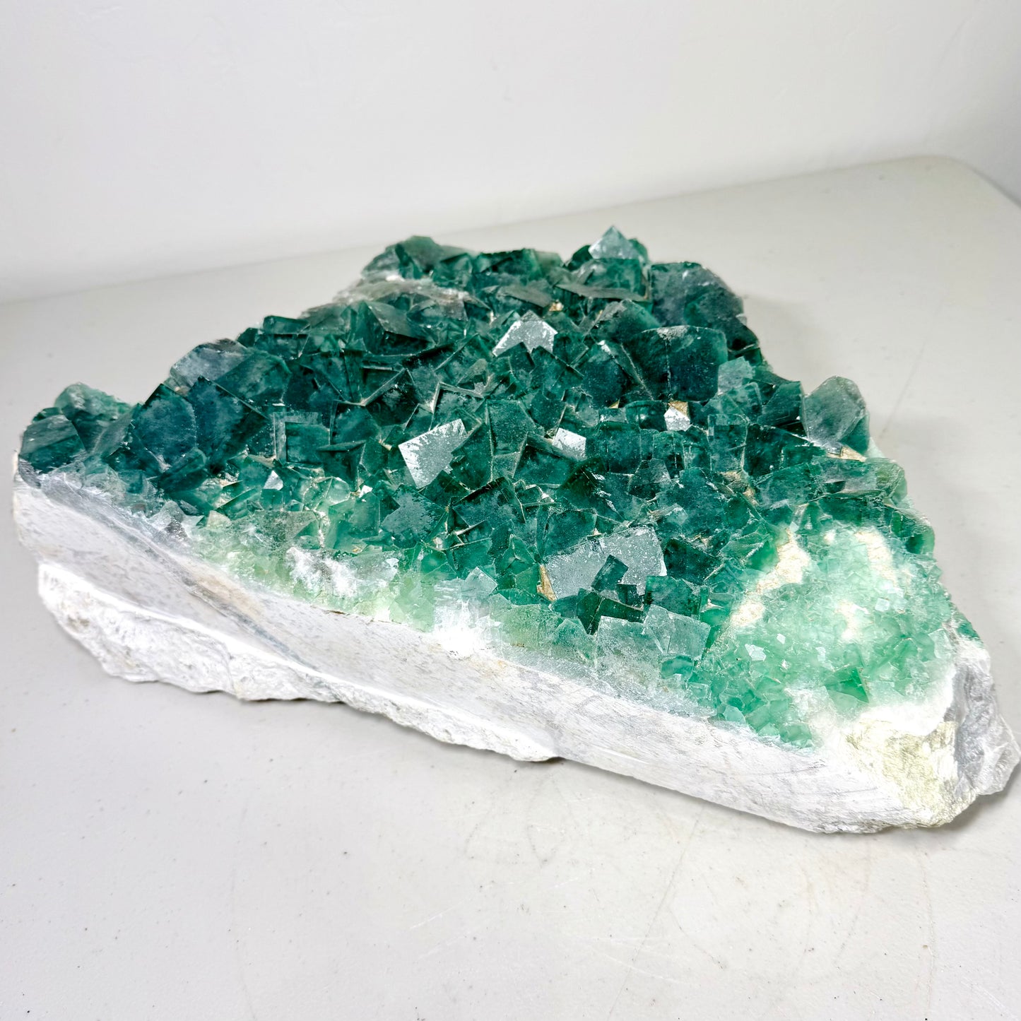Green Fluorite Specimen, 33.5 lbs XL Collector Crystal with Large Frosted Translucent Cubes