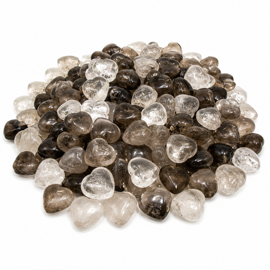 5 LB Smoky & Clear Quartz Mini Heart Carvings – Natural Mixed Lot – Crystal Hearts for Gifts, Wedding Favors and Home Décor