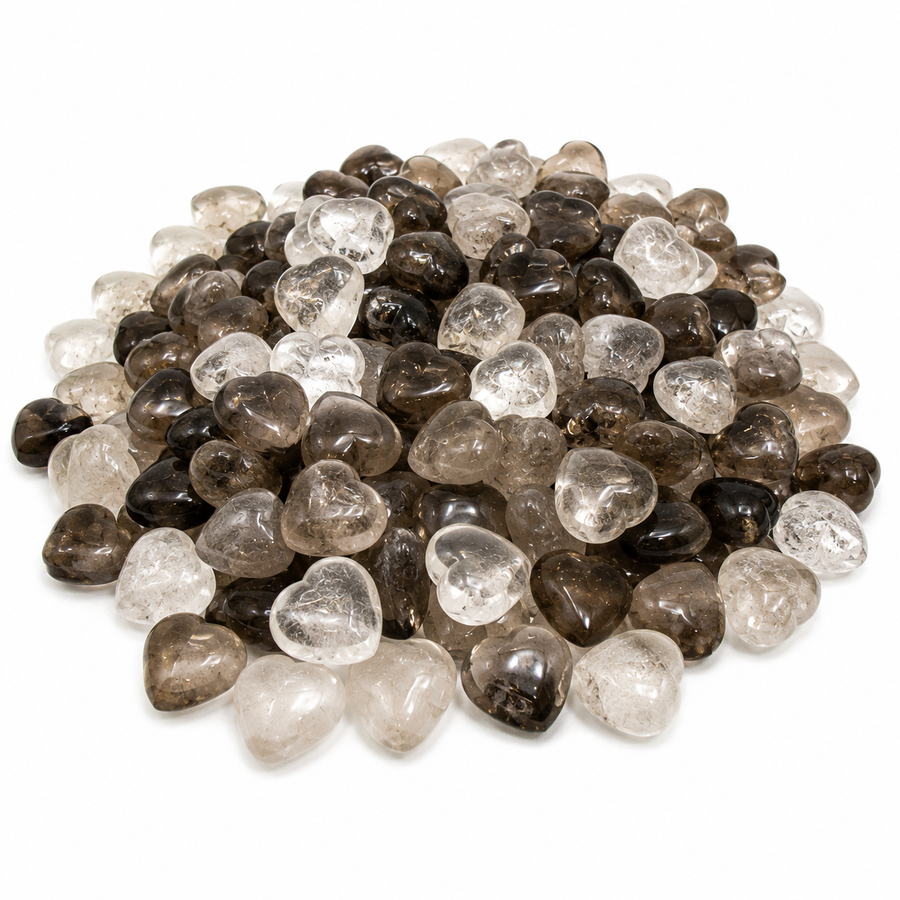 5 LB Smoky & Clear Quartz Mini Heart Carvings – Natural Mixed Lot – Crystal Hearts for Gifts, Wedding Favors and Home Décor - KREATEUR Miami crystal product card