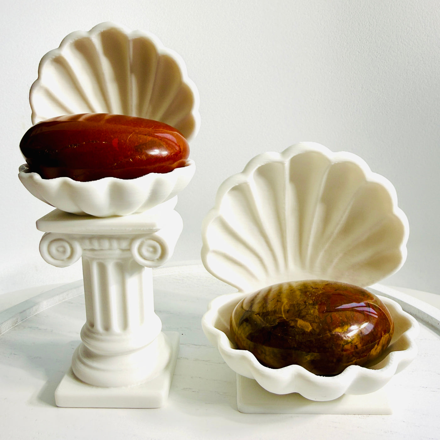 Support de Pierre de Palmier Coquillage Vénus Original (Ensemble de 2 pièces) – Décoration Maison Côtière Imprimée 3D Blanche | Pierres de Palmier Optionnelles Incluses