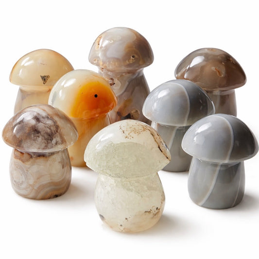5 LB Agate Crystal Mushroom Carvings – Polished Mixed Lot (No Selection)