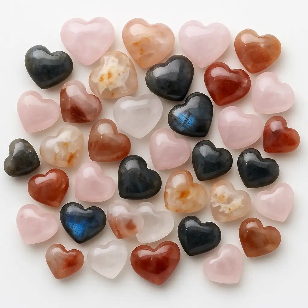10 LB Mini-cœurs en cristal mélangé – Assortiment poli (sans choix)