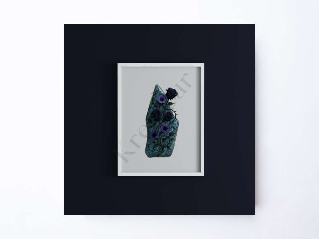 Abyssal Bloom – Ocean Jasper Digital Art Print | Midnight Floral Botanical Download