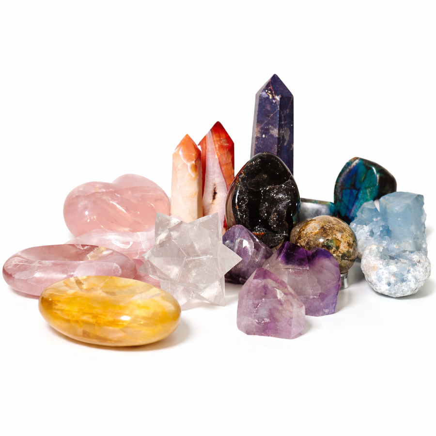 10 LB Mixed Crystal Assortment – Rough & Polished Stones, Palmstones, Tumbles, Carvings & Natural Specimens - KREATEUR Miami crystal product card