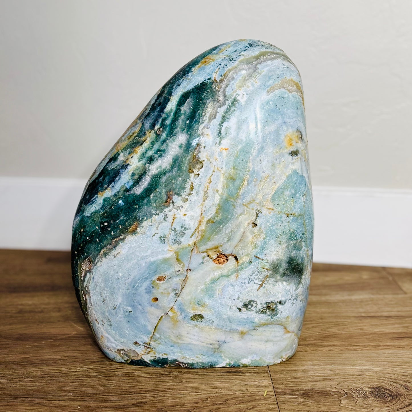 XL Polished Ocean Jasper Freeform – Cascading Green & Golden Veins (62.2 lbs / 28.2 KG) – Natural Stone for Home Decor & Spiritual Balance