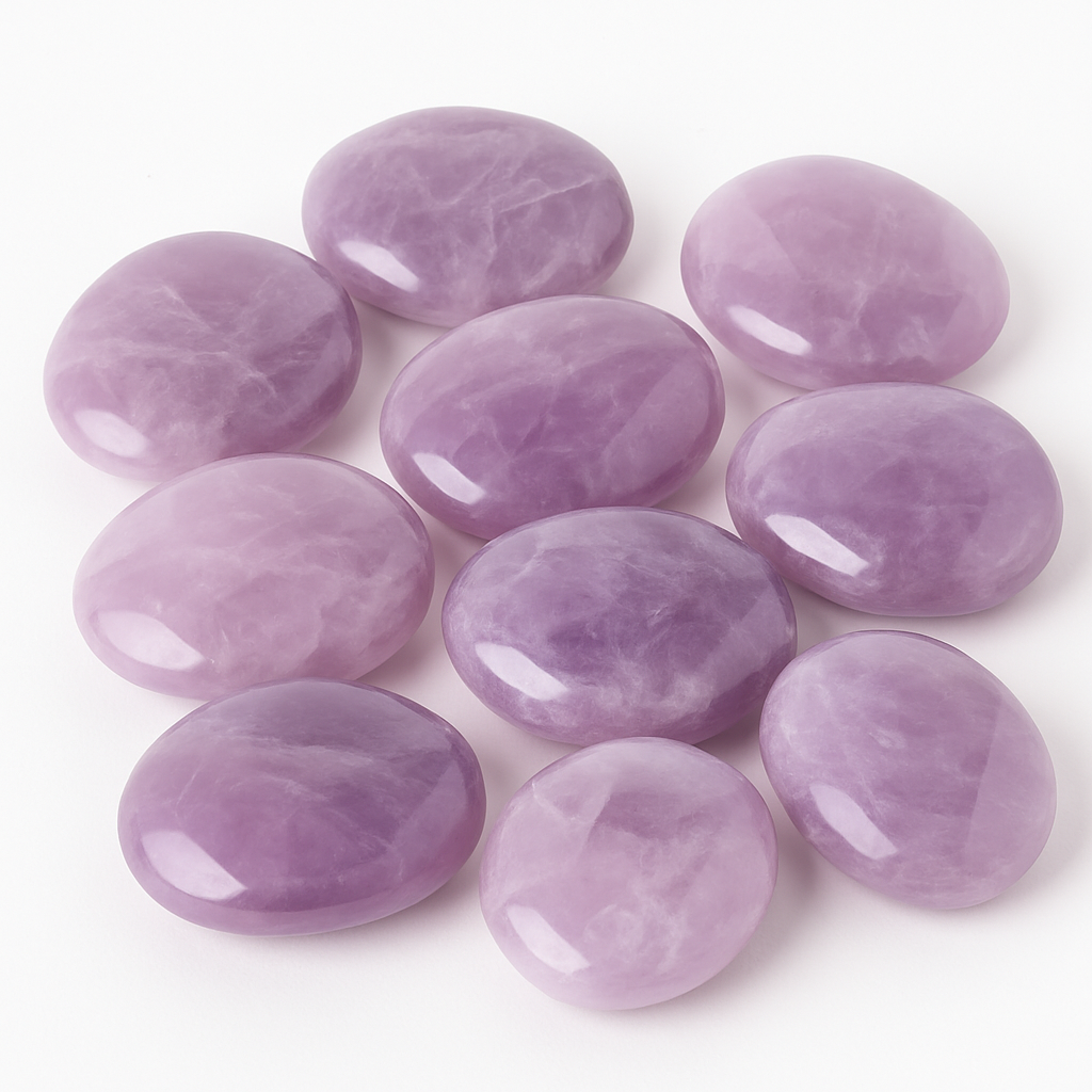 Purple stones on a white background