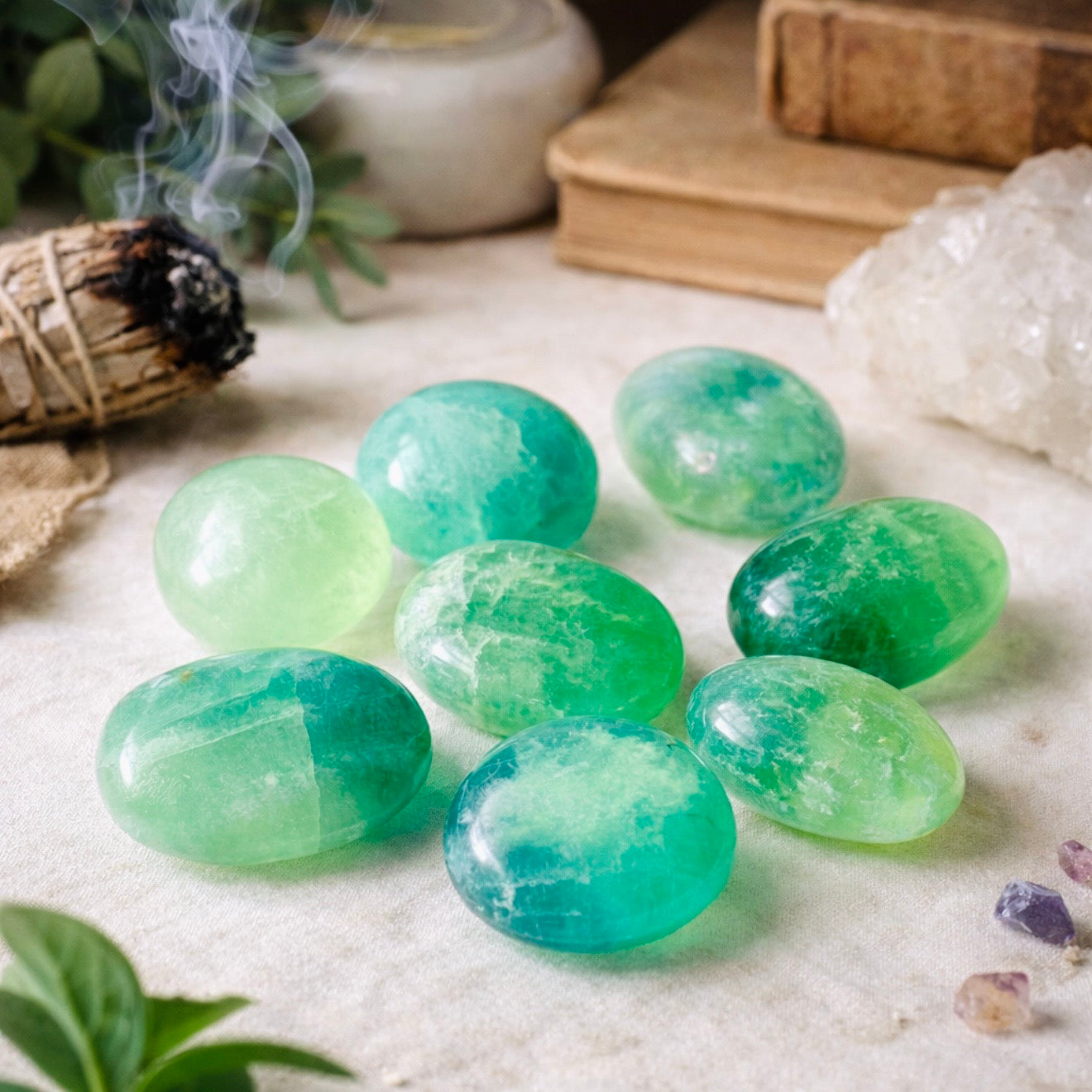 5 lb Fluorite Palm Stone Bulk Lot – Handpicked Polished Crystals