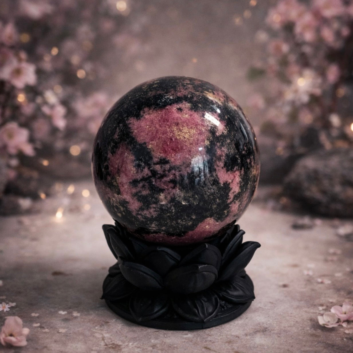 Crystal Sphere with Dark Lotus Stand | Original Kreateur Studio Design