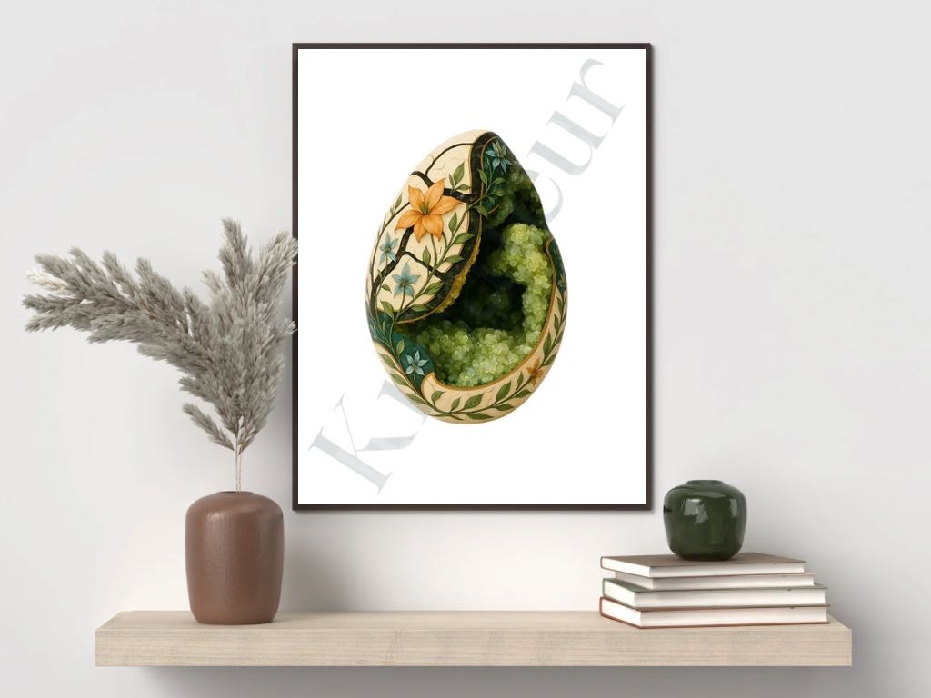 Dragon Bloom – Septarian Dragon Egg Digital Art Print | Crystal Botanical Download