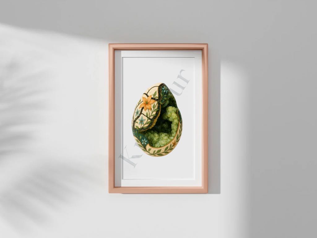 Dragon Bloom – Septarian Dragon Egg Digital Art Print | Crystal Botanical Download