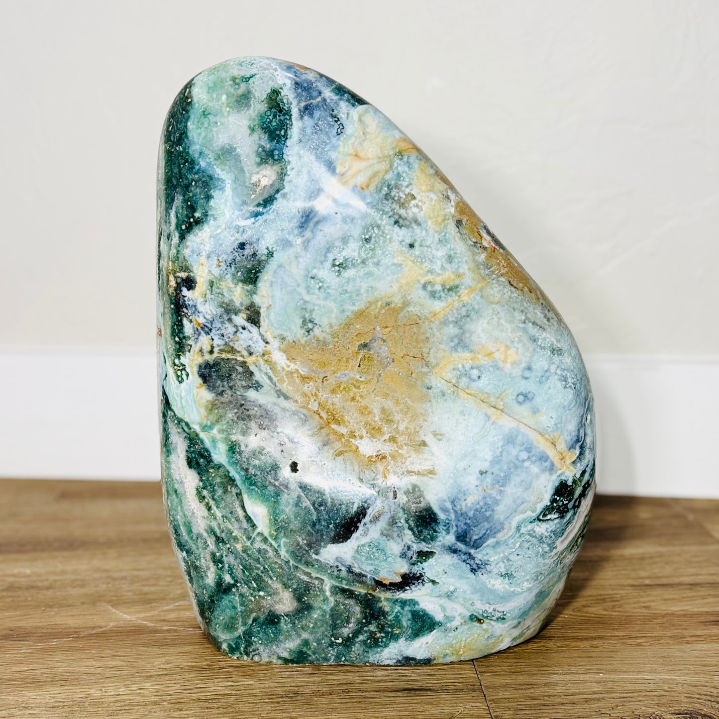 XL Polished Ocean Jasper Freeform – Cascading Green & Golden Veins (62.2 lbs / 28.2 KG) – Natural Stone for Home Decor & Spiritual Balance