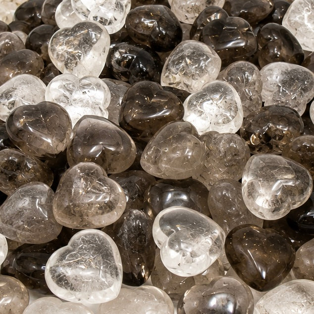 2,2 kg de mini cœurs sculptés en quartz fumé et clair – Lot mixte naturel – Cœurs en cristal pour cadeaux, faveurs de mariage et décoration intérieure