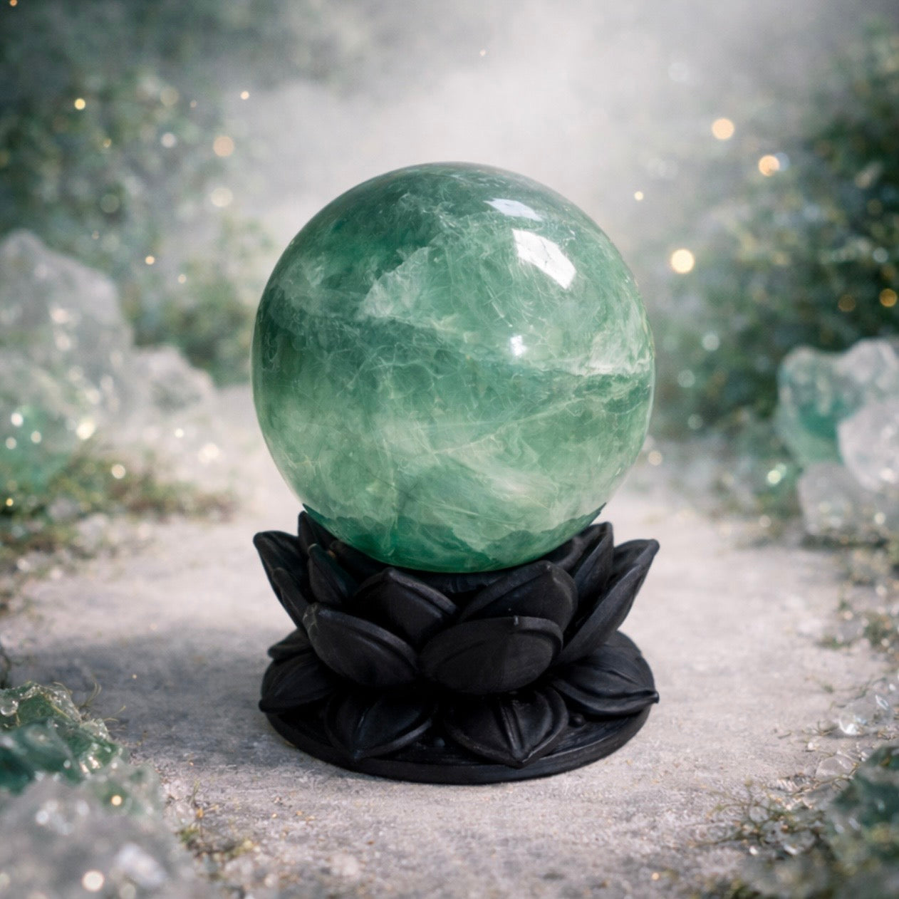 Crystal Sphere with Dark Lotus Stand | Original Kreateur Studio Design