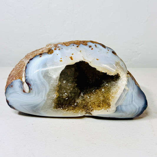 Chunky White Agate Geode Freeform with Natural Quartz Druzy Cavity — 4.7 lb Statement Specimen