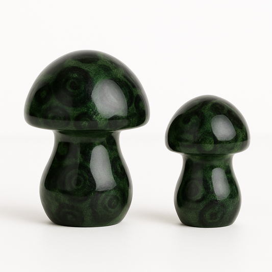 Kabamba Jasper Mushroom – Whimsical Green Crystal Carving (Sold by Piece)