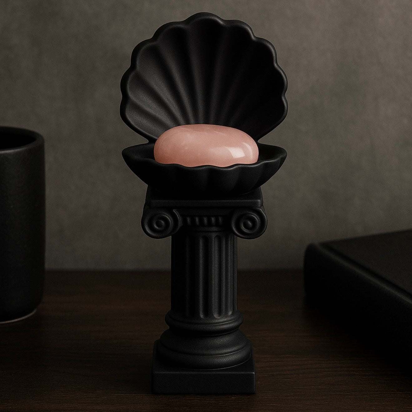 Coque gothique noire pour coquillage avec support pour galets en cristal – Socle 3D aspect pierre foncée par KREATEUR Studio (Beta)