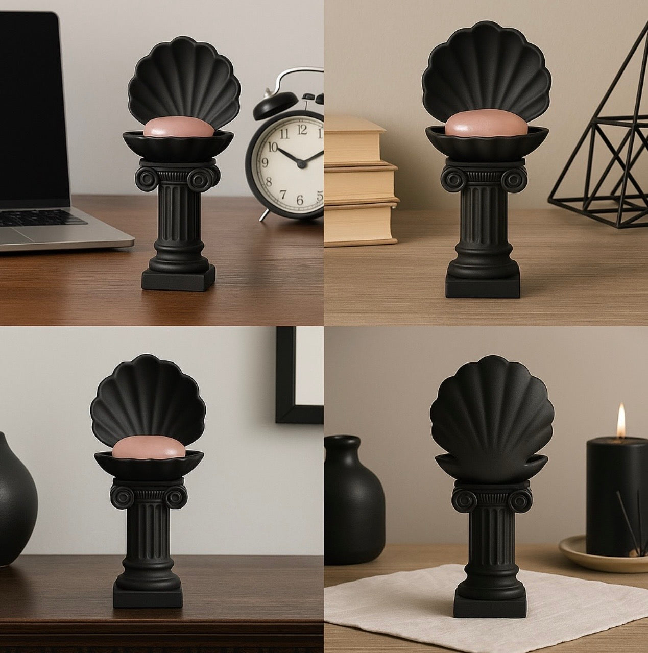 Black Gothic Clam Shell Crystal Pebble Holder – Dark Stone Like 3D Pedestal by KREATEUR Studio (Beta)