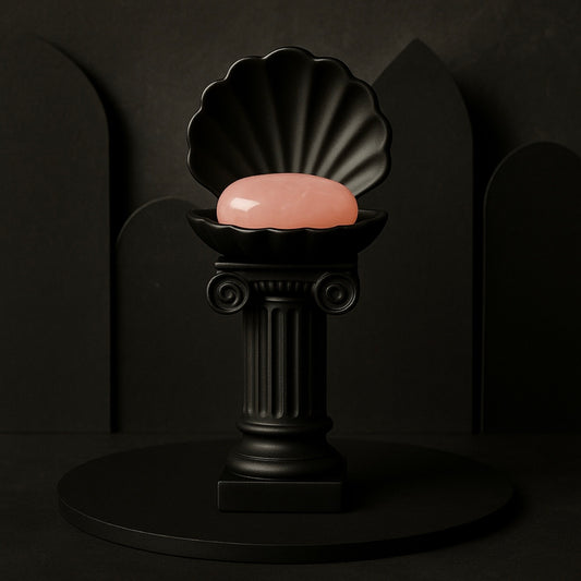 Black Gothic Clam Shell Crystal Holder – Dark Stone Like 3D Pedestal by KREATEUR Studio (Beta)