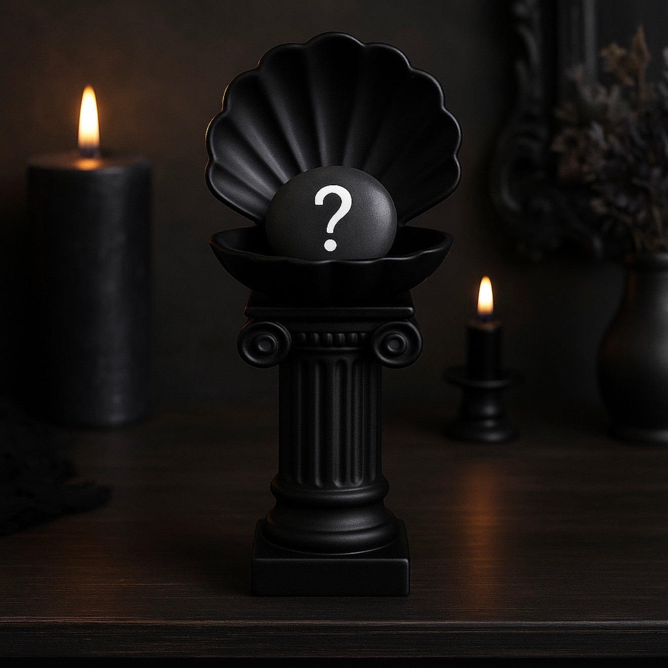 Black Gothic Clam Shell Crystal Pebble Holder – Dark Stone Like 3D Pedestal by KREATEUR Studio (Beta)