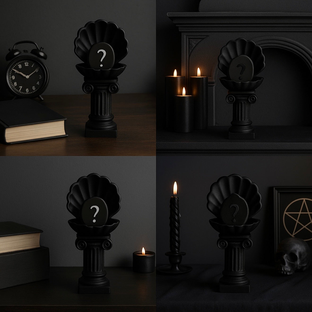 Black Gothic Clam Shell Crystal Pebble Holder – Dark Stone Like 3D Pedestal by KREATEUR Studio (Beta)