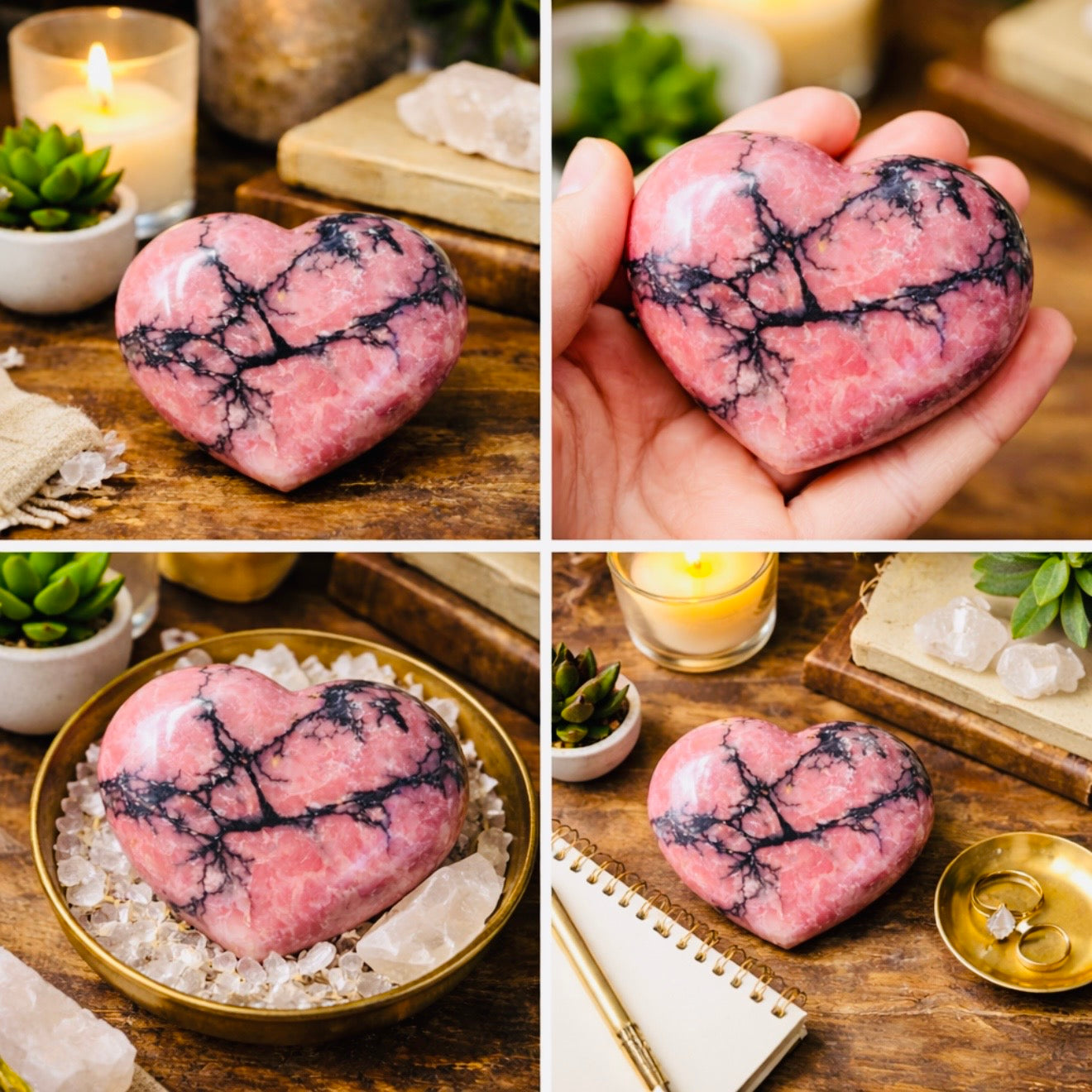 Cœur en rhodonite sculpté – Pierre polie unique