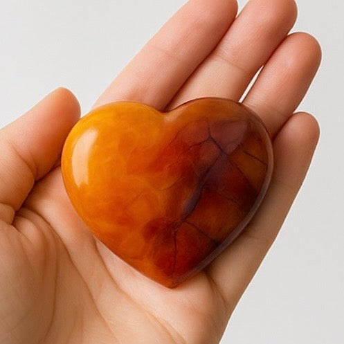 Sculpture Cœur en Agate Cornaline (Akik) – Décoration en Cristal Sélectionnée à la Main