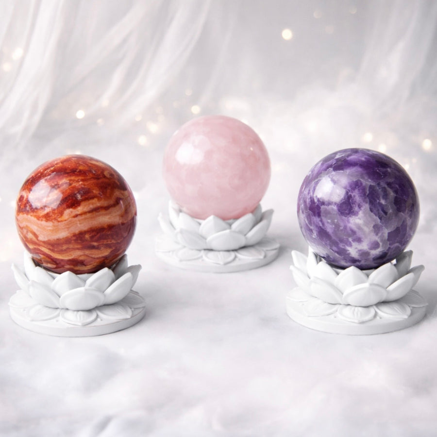 White Lotus Crystal Ball Stand – Choose Your Sphere - KREATEUR Miami crystal product card