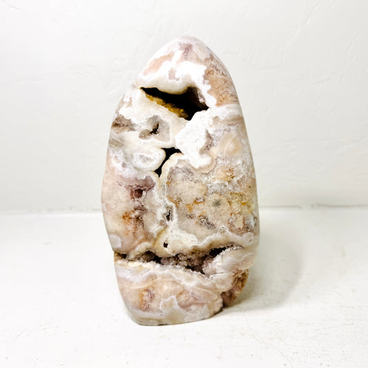 Polished Pink Amethyst Flower Agate Freeform – Subtle Lavender Tones, Orbicular Patterns & Natural Druzy Cavities