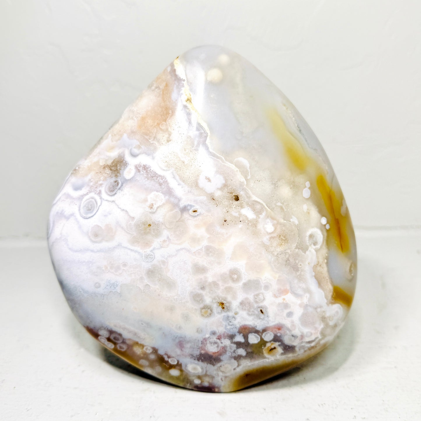 Organic Polished Flower Agate Freeform with Intricate Patterns & Earthy Cream Tones – Natural Home Décor Accent