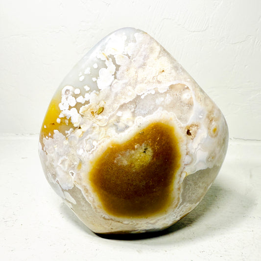 Organic Polished Flower Agate Freeform with Intricate Patterns & Earthy Cream Tones – Natural Home Décor Accent