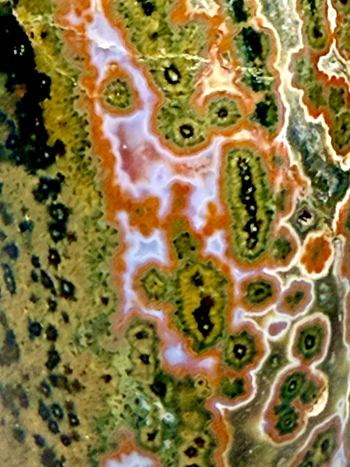 Polished Kabamby Ocean Jasper Freeform: Olive Green, Red & Lavender Accents