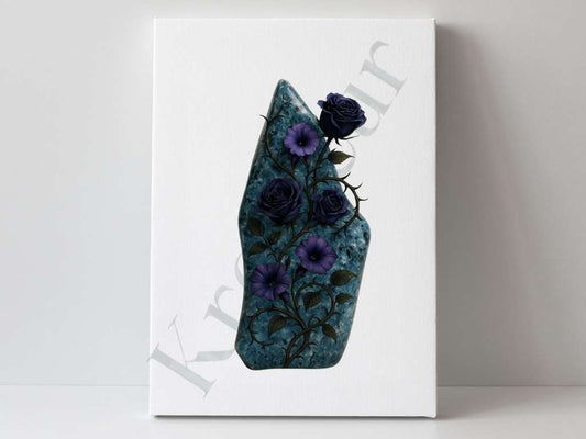 Abyssal Bloom – Ocean Jasper Digital Art Print | Midnight Floral Botanical Download - KREATEUR MIAMI