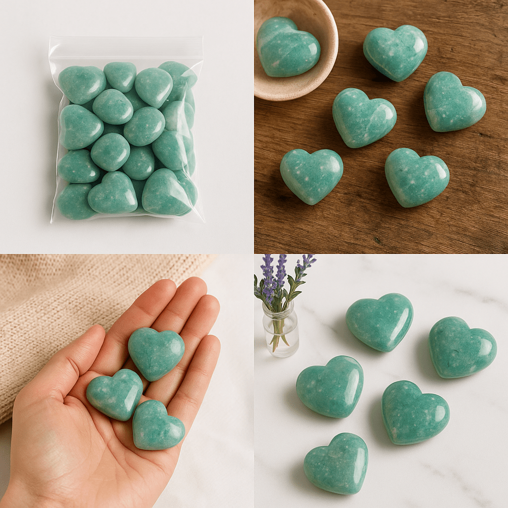 Amazonite Mini Hearts – Calming Blue - Green (Per LB) - KREATEUR MIAMI