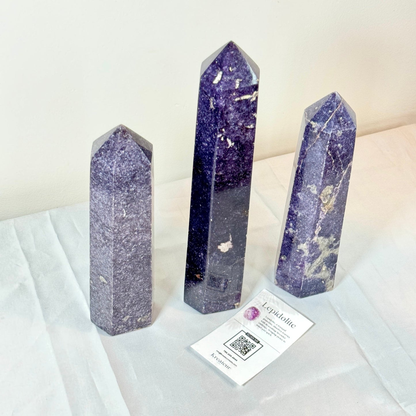 Big Lepidolite Tower - Serenity & Balance Crystal Obelisk - KREATEUR MIAMI