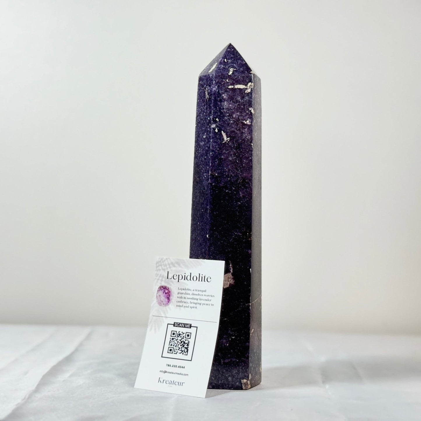 Big Lepidolite Tower - Serenity & Balance Crystal Obelisk - KREATEUR MIAMI