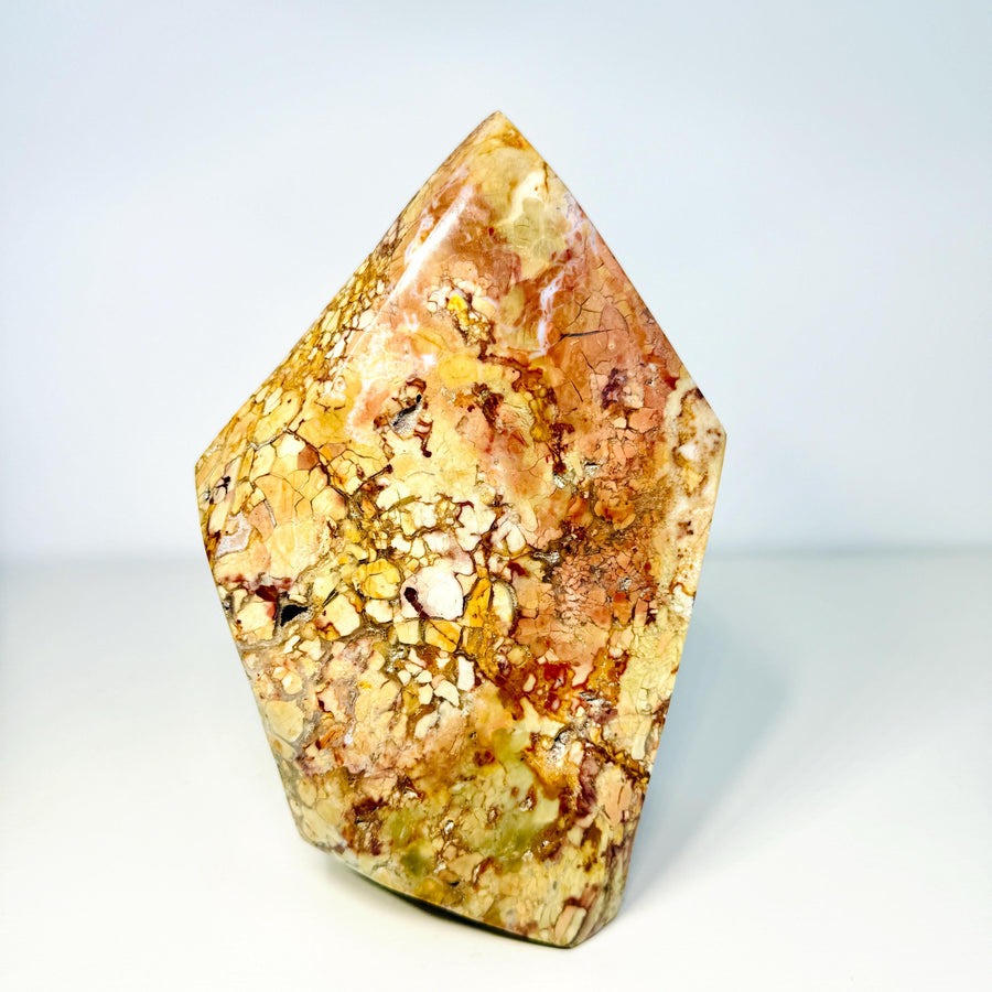 Brecciated jasper freeform with cream, ochre and rust mosaic patterns, 5.9 lb