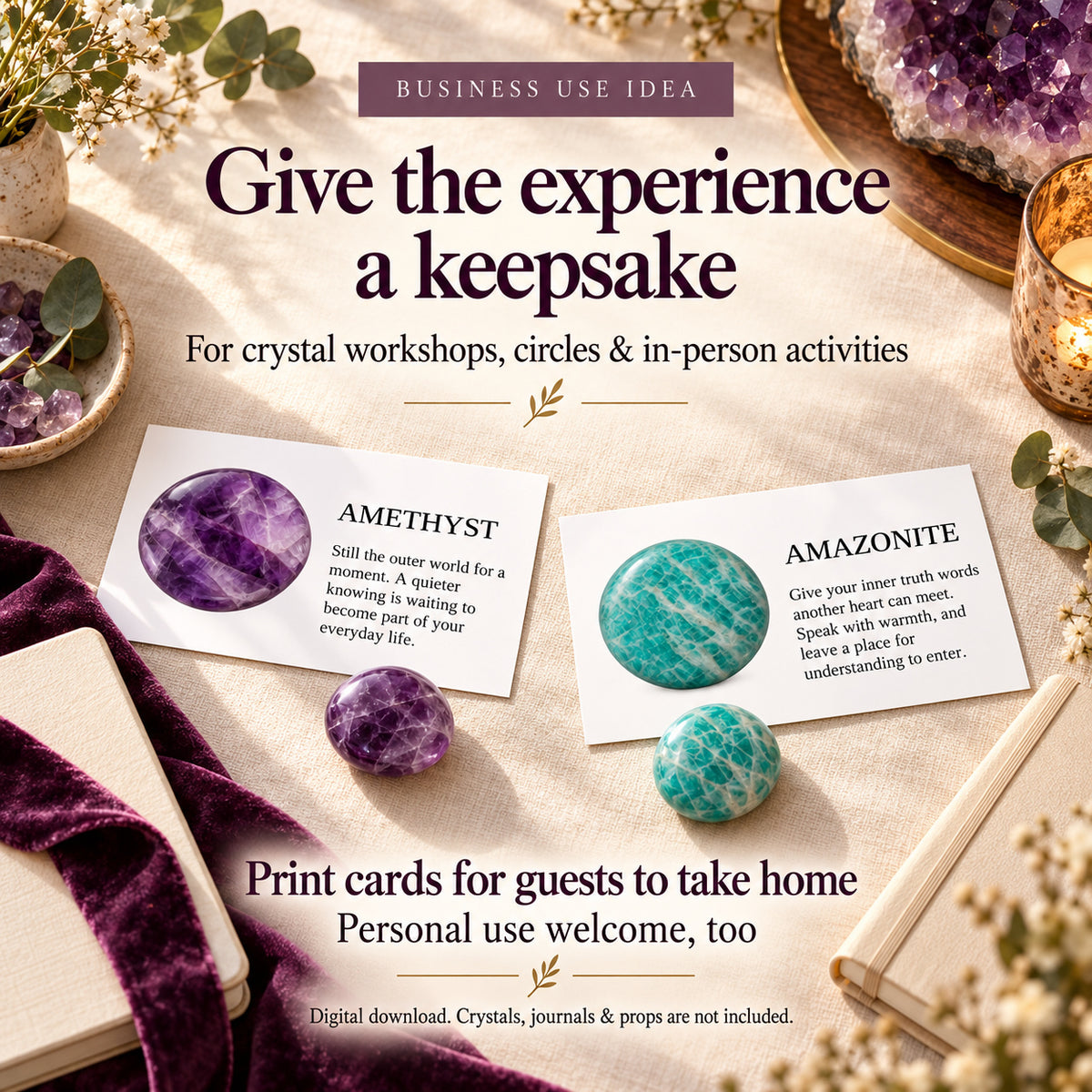 Suggested crystal workshops and customer experiences using printed insight cards