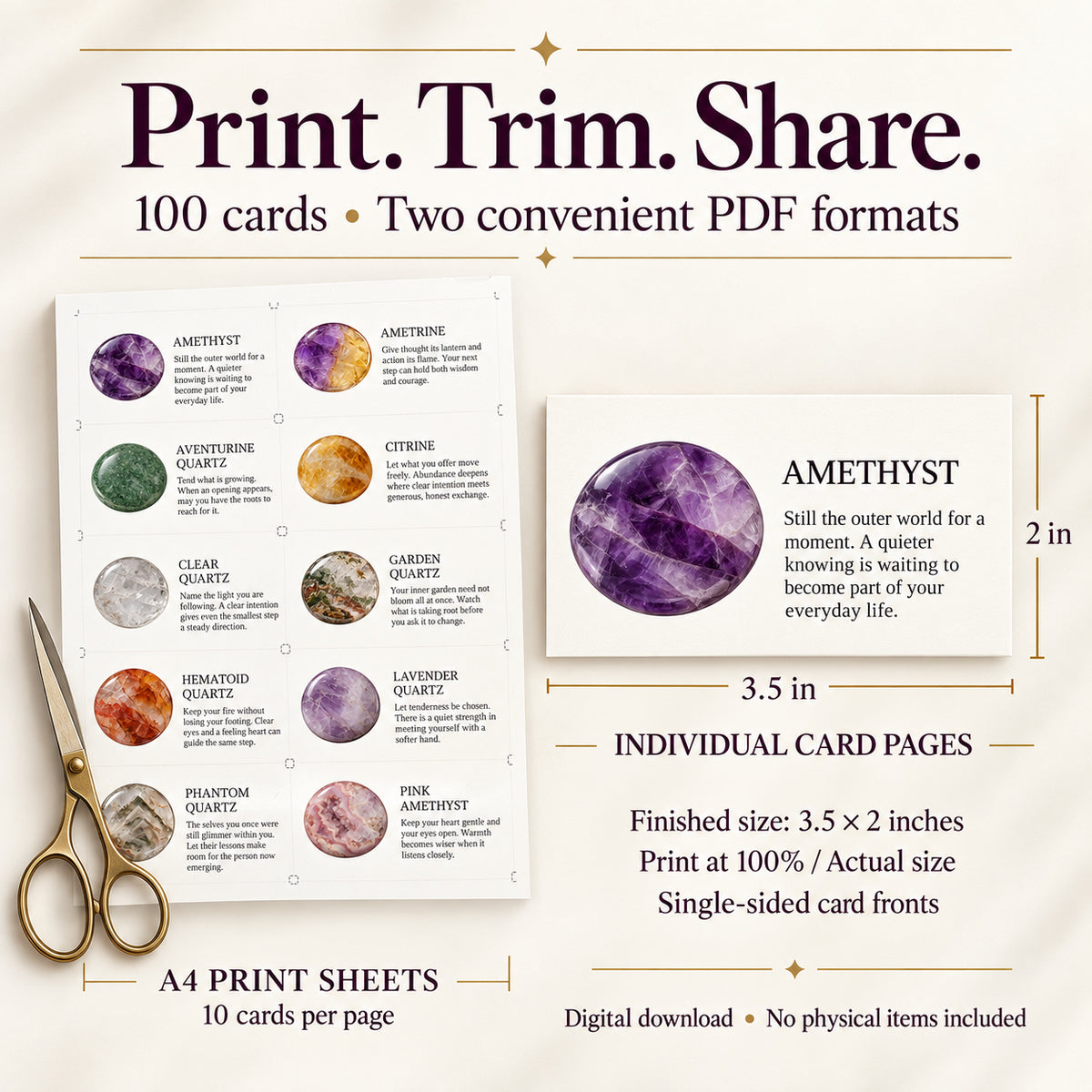 Printable card formats: A4 sheets and individual card-face PDF pages