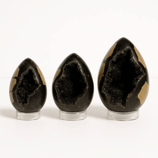 Dark Septarian Geode Egg – Hand - Selected Display Crystal with Druzy Interior - KREATEUR MIAMI