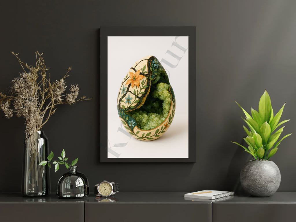 Dragon Bloom – Septarian Dragon Egg Digital Art Print | Crystal Botanical Download - KREATEUR MIAMI