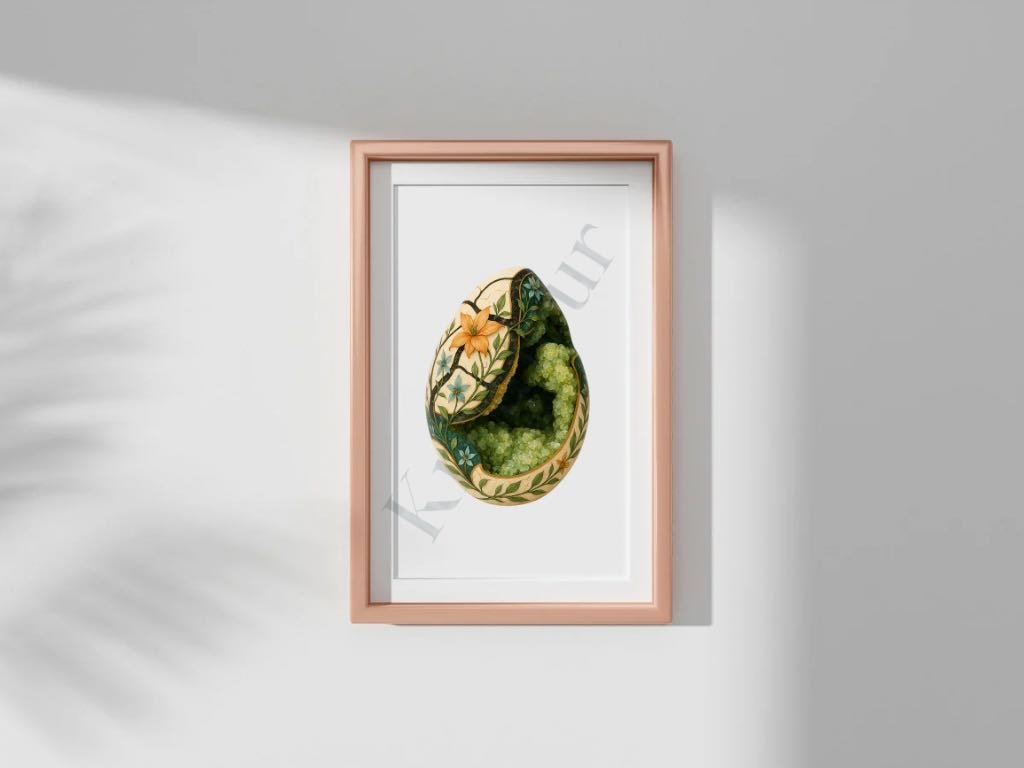 Dragon Bloom – Septarian Dragon Egg Digital Art Print | Crystal Botanical Download - KREATEUR MIAMI